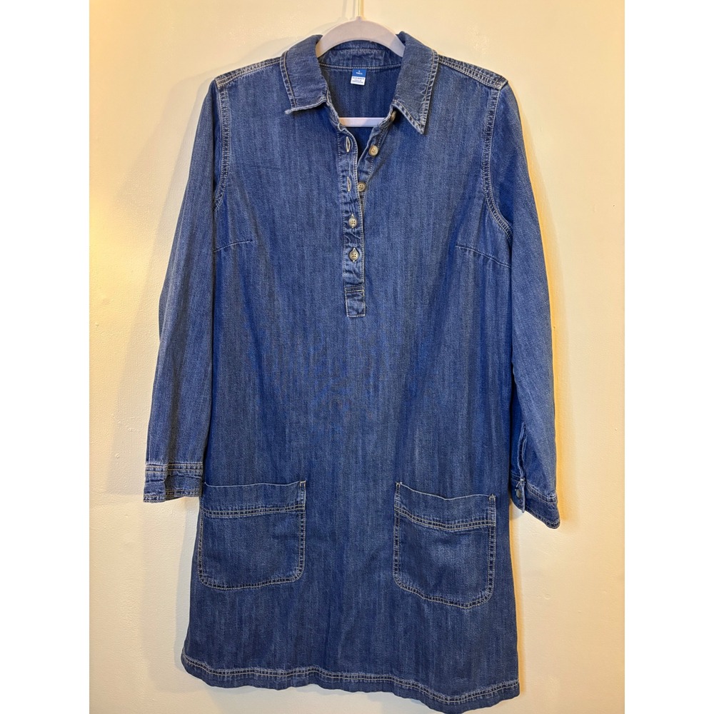 Old Navy Blue Denim Long Sleeve Popover Shirt Dress L Tall